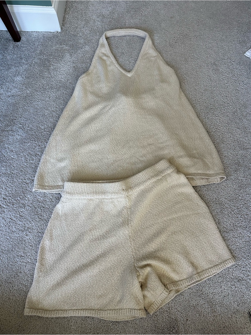 Free People Cream Knit Halter Top and Shorts Set